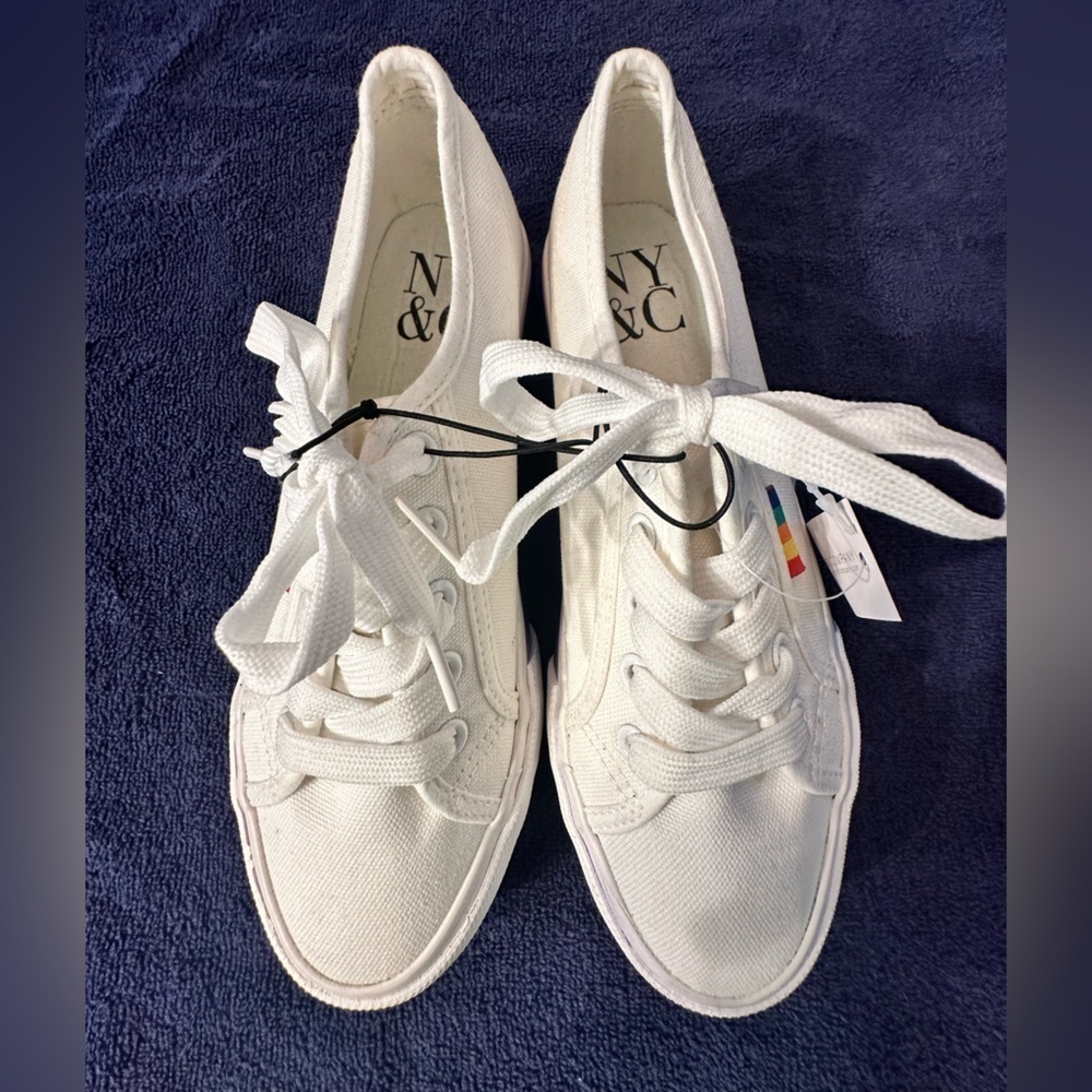 NY&C Pride Themed White Canvas Lace Up Tennis Shoes Size 6 NWT